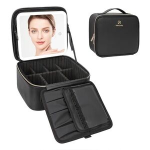 Relavel Travel Makeup Bag With LED Mirror, Cosmetic Train Case
